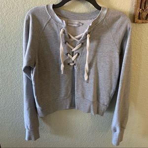 Cropped Crop Top Sweatshirt Crewneck Laced Gray Medium Nordstrom Sincerely Jules